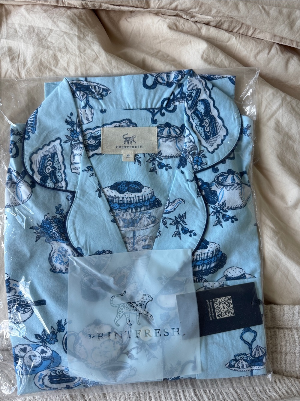 Printfresh Light Blue Toile-Print pajama short set